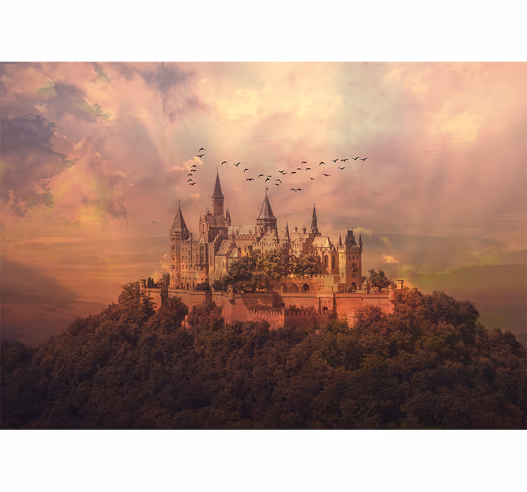 Tapisserie murale fantaisie paysage de château majestueux - TenStickers