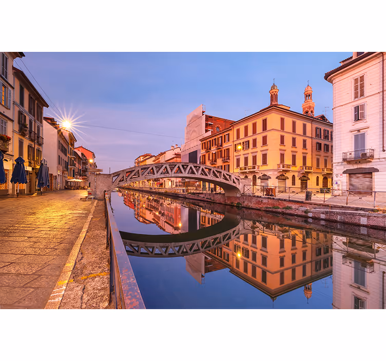 Tapisserie villes et pays milan reflet du canal - TenStickers