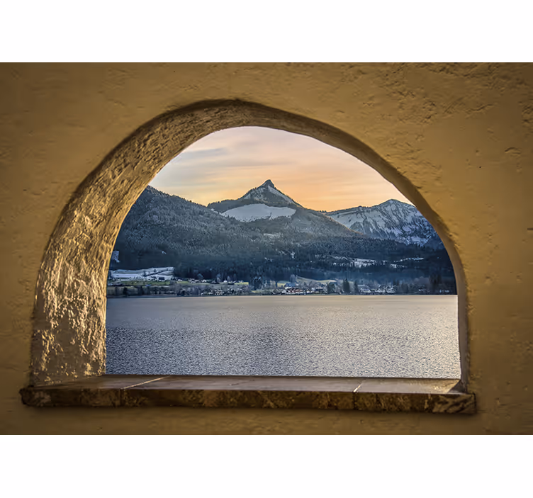 Tapisserie paysage lac alpin panoramique - TenStickers