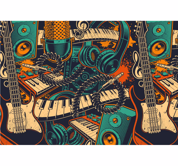 Tapisserie musique guitare et casque - TenStickers