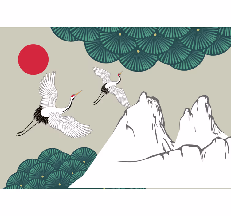 Tapisserie africaine grues et montagnes - TenStickers