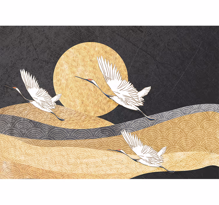 Tapisserie personnalisée grues volant sous la lune - TenStickers