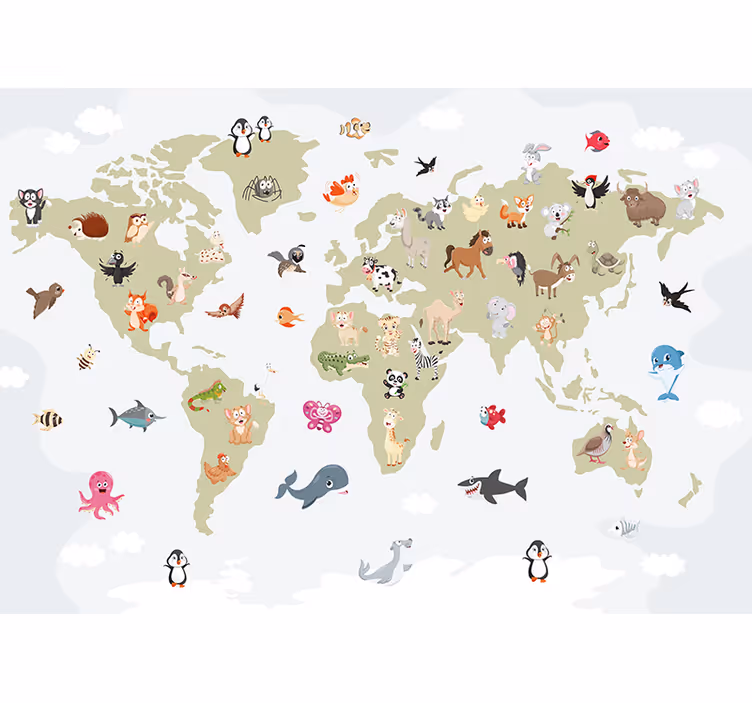 Tapisserie animaux carte des créatures du monde - TenStickers