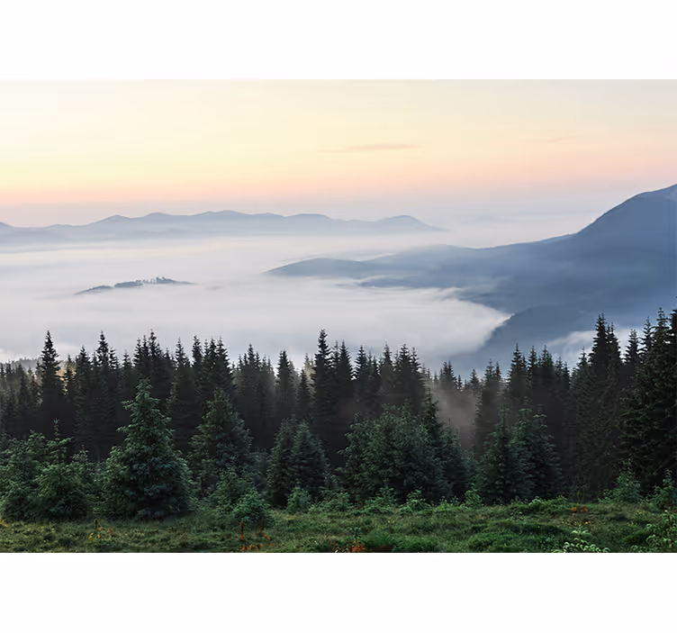 Tapisserie paysage vue paisible sur les montagnes - TenStickers