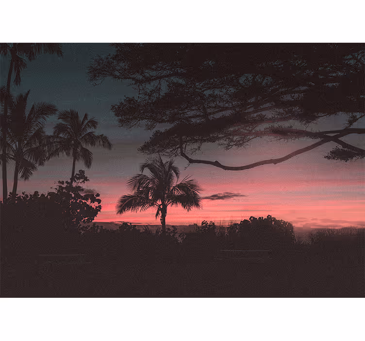 Tapisserie paysage silhouette de coucher de soleil tropical - TenStickers