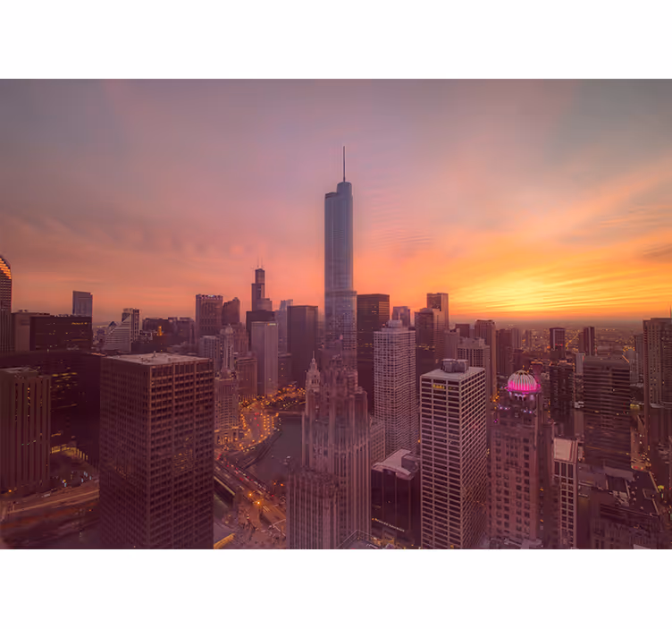 Tapisserie villes et pays coucher de soleil à chicago - TenStickers