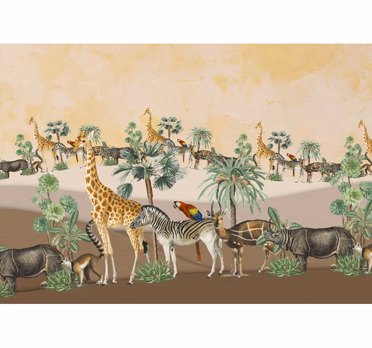Tapisserie africaine scène de faune safari - TenStickers