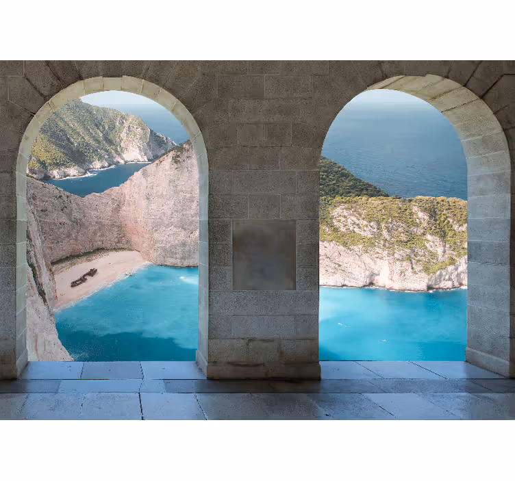 Tapisserie paysage vue côtière arche - TenStickers