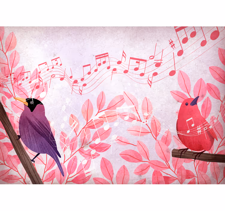 Tapisserie animaux oiseaux chanteurs musicaux - TenStickers