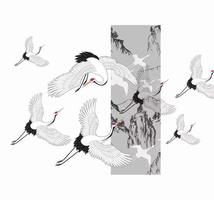 Tapisserie animaux design grues volantes - TenStickers