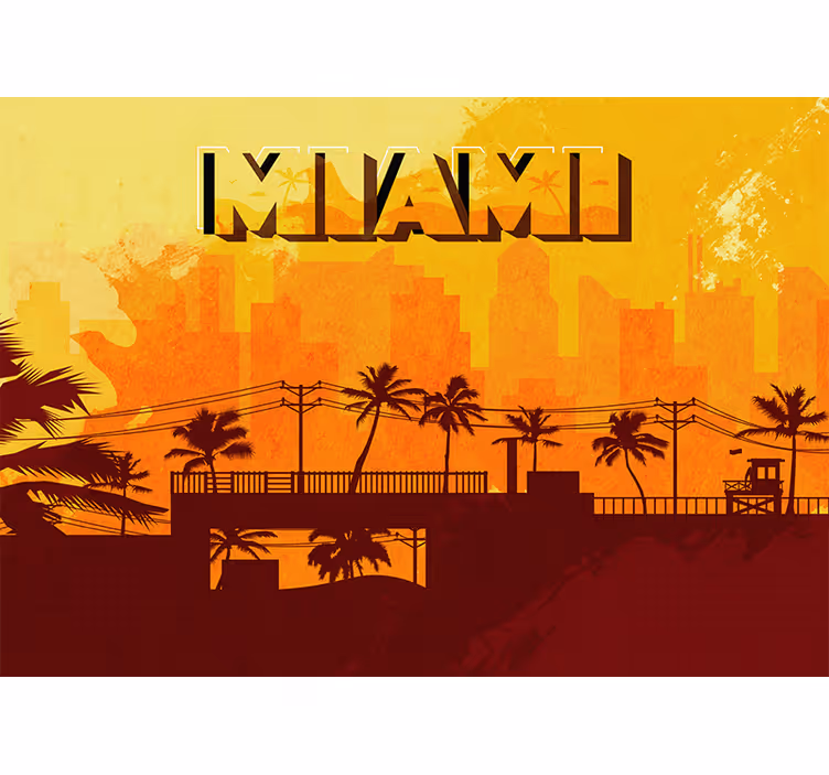 Tapisserie villes et pays miami horizon au coucher de soleil - TenStickers
