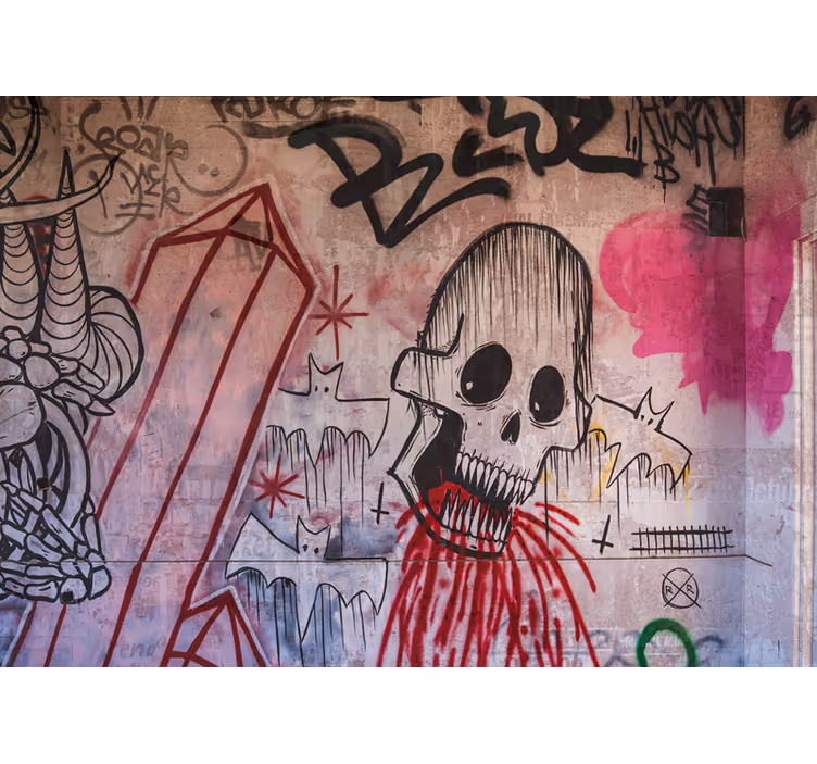 Tapisserie murale graffiti tête de mort et chauves-souris - TenStickers