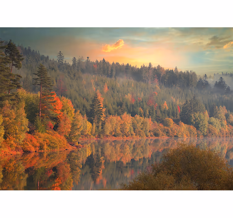Tapisserie paysage reflet d'automne serein - TenStickers