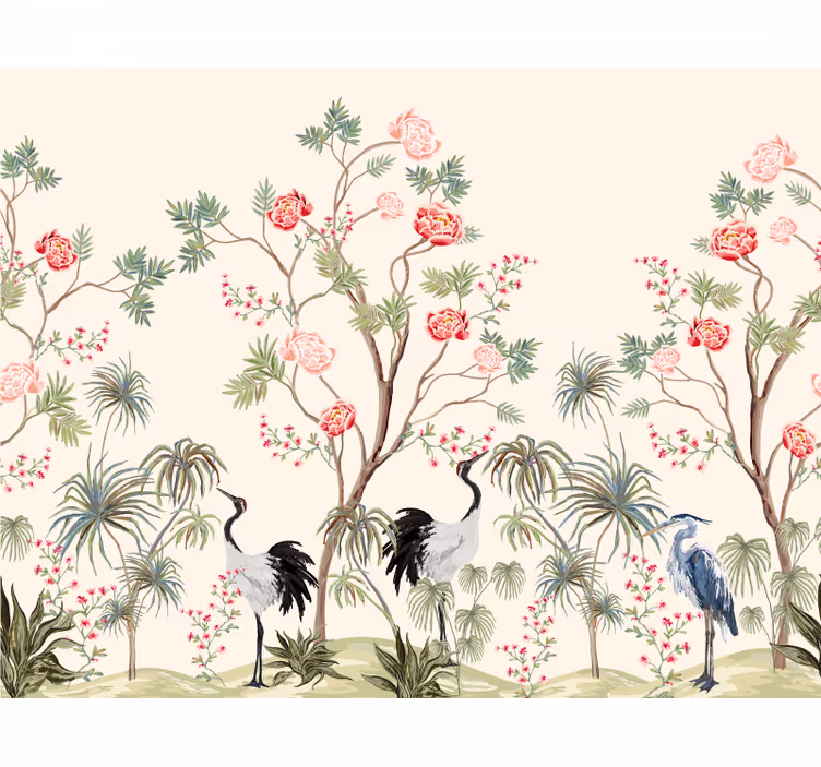 Papier peint panoramique oiseaux et arbres exotiques - TenStickers