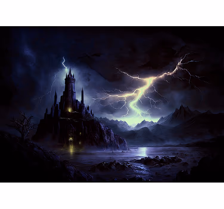 Tapisserie murale fantaisie château et orage - TenStickers