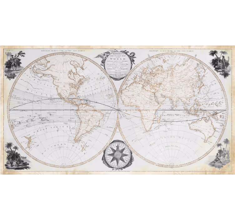 Tapisserie murale bureau carte du monde vintage - TenStickers