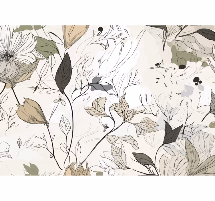 Tapisserie murale salle de bain fleurs feuilles - TenStickers