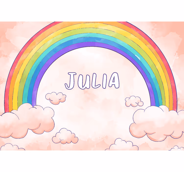 Tapisserie murale enfant arc-en-ciel nuageux personnalisable - TenStickers