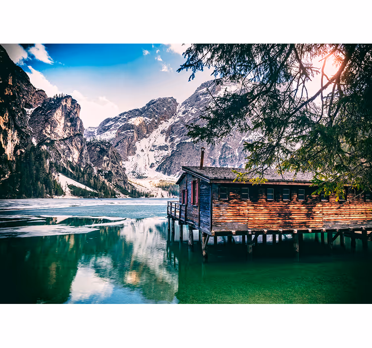Tapisserie paysage vue sur le lac de montagne - TenStickers