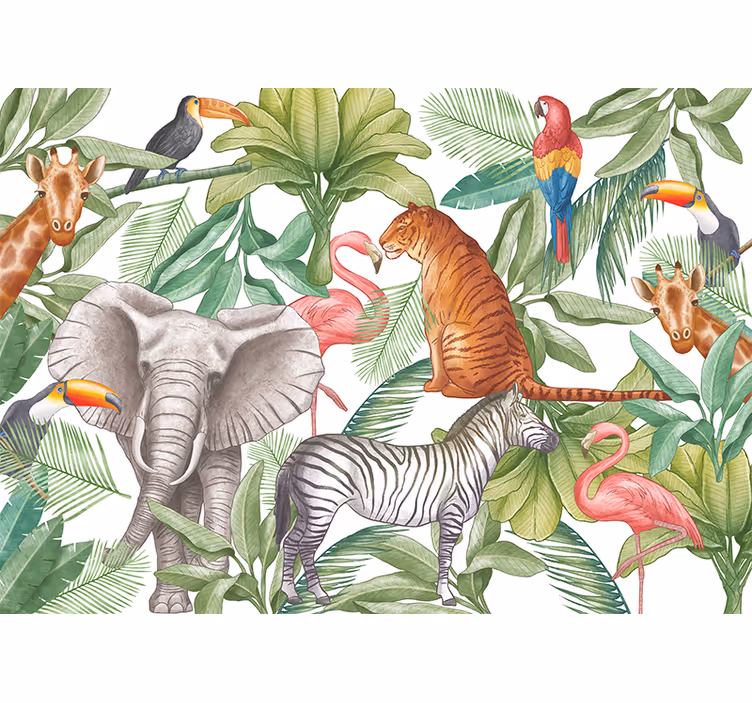 Tapisserie jungle conception d'animaux aquarelle - TenStickers