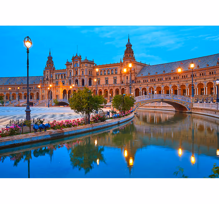Tapisserie autres villes et de pays place espagnole de nuit - TenStickers