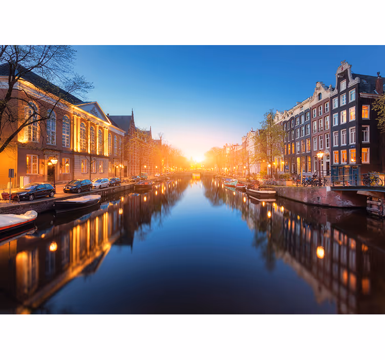 Tapisserie amsterdam crépuscule sur canal - TenStickers