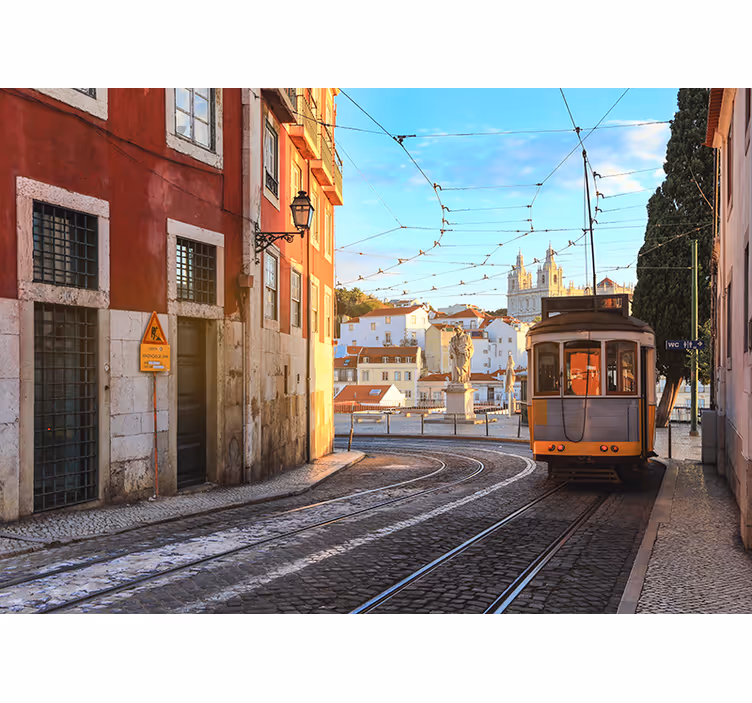 Tapisserie villes et pays scène de rue du tramway - TenStickers