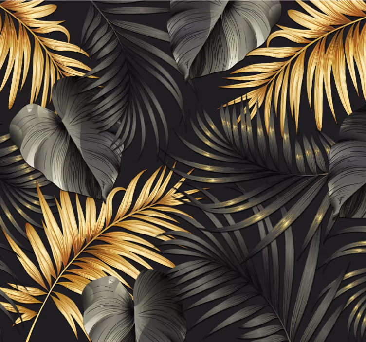 Tapisserie murale tropicale feuilles dorées - TenStickers