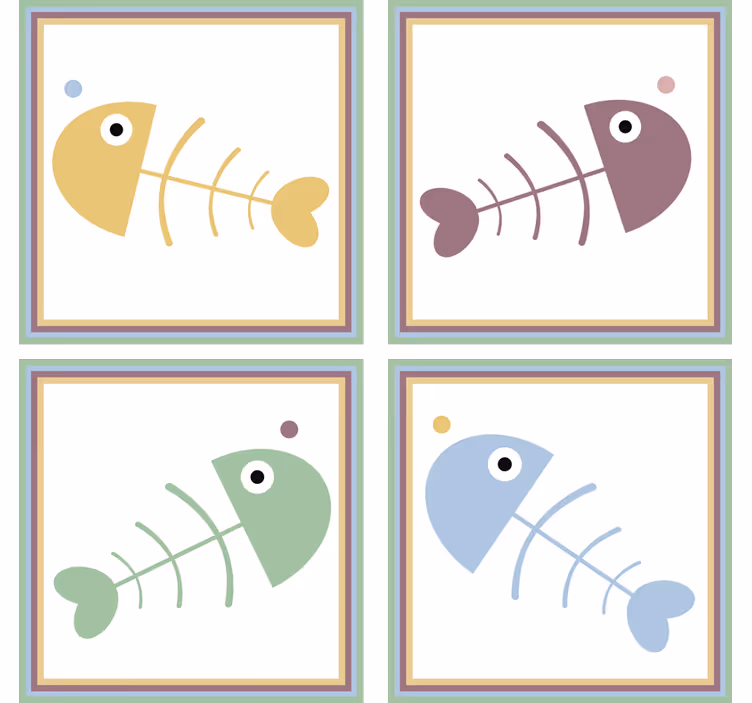 Sous verre squelettes de poissons colorés - TenStickers