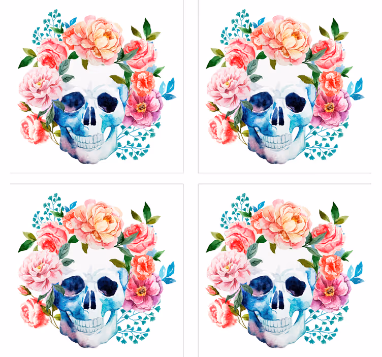 Sous verre bière motif crâne floral - TenStickers