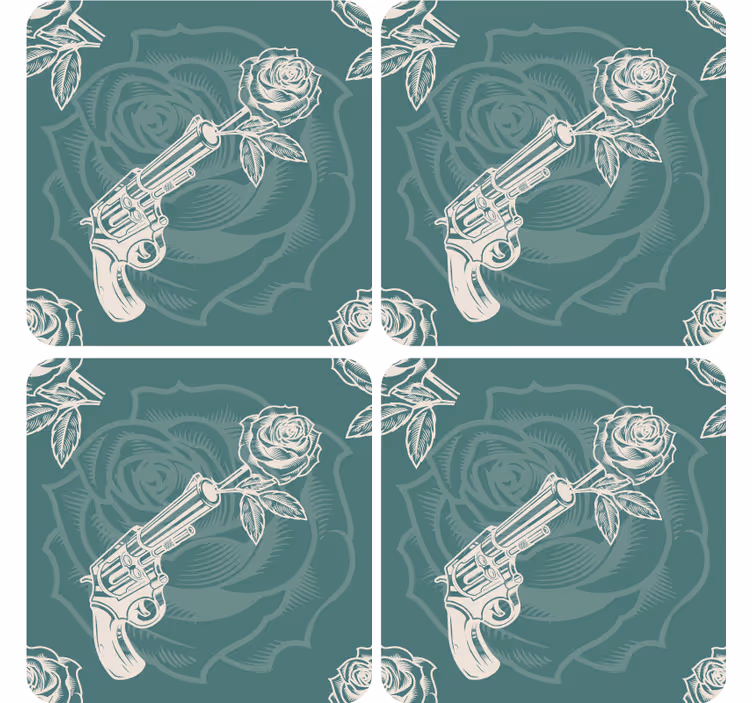 Sous verre bière revolver avec rose - TenStickers