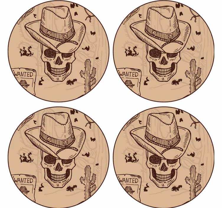 Sous verre bière tête de mort avec chapeau de cowboy - TenStickers