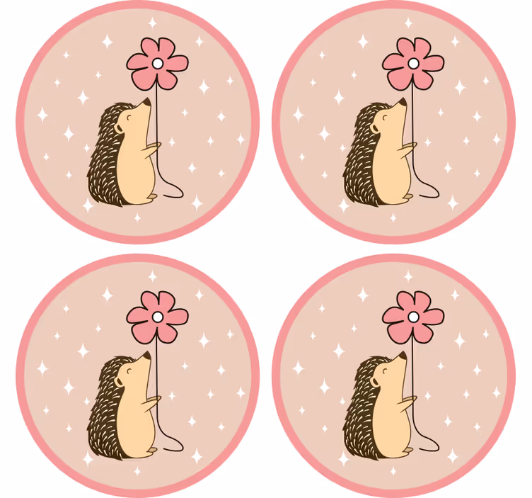 Sous verre bière hérisson fleurs ballon - TenStickers