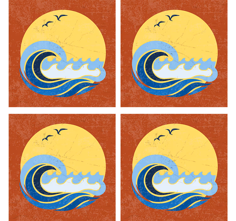 Sous verre bière design vagues au coucher de soleil - TenStickers