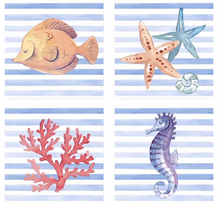 Sous verre carreaux créatures marines - TenStickers