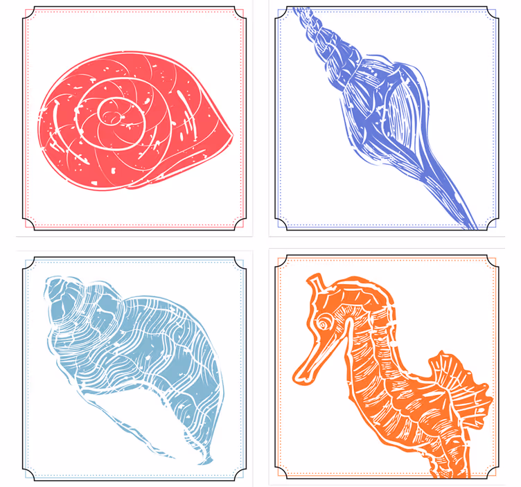 Sous verre bière illustrations de hippocampe et coquillage - TenStickers