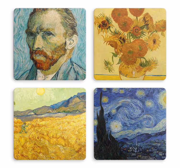 Sous verre vintage portrait de vincent et tournesols - TenStickers