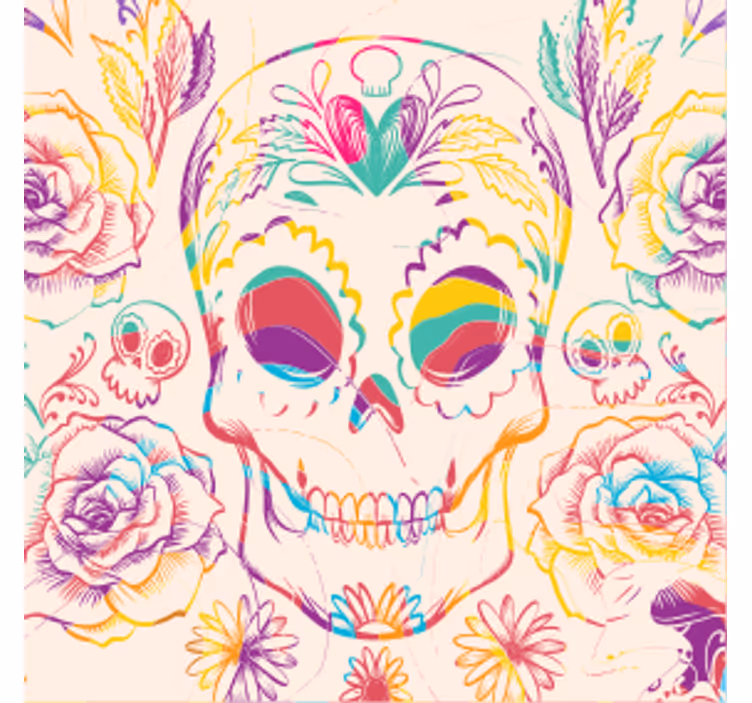 Sous verre halloween crâne coloré floral - TenStickers