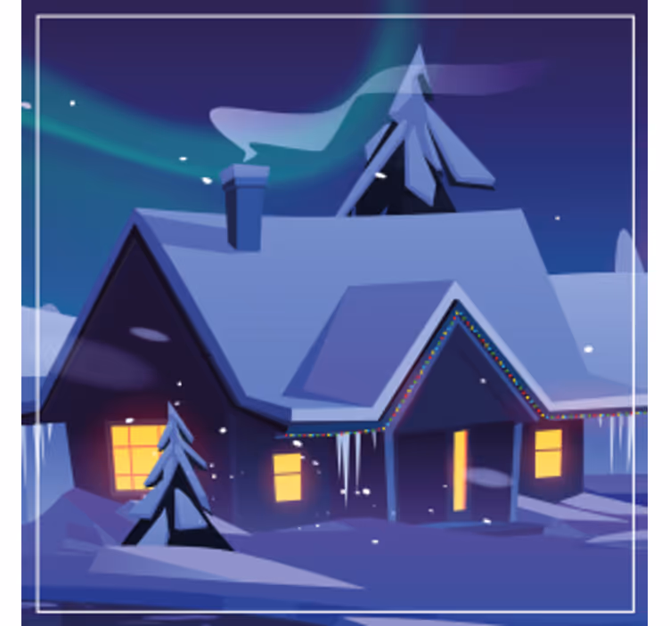 Sous verre noël cabane enneigée avec lumières - TenStickers