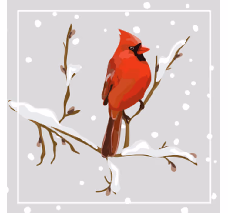 Sous verre noël cardinal sur branche enneigée - TenStickers