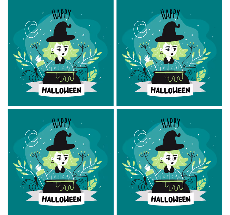 Sous verre halloween sorcière avec chaudron - TenStickers