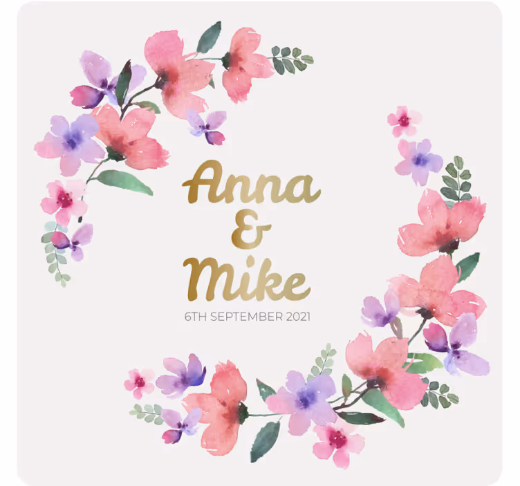Sous verre mariage monogramme floral couple - TenStickers