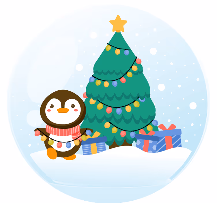 Sous verre noël pingouin avec sapin de noël - TenStickers