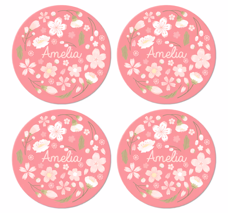 dessous de verre personnalisé Fleurs de cerisier avec nom - TenStickers