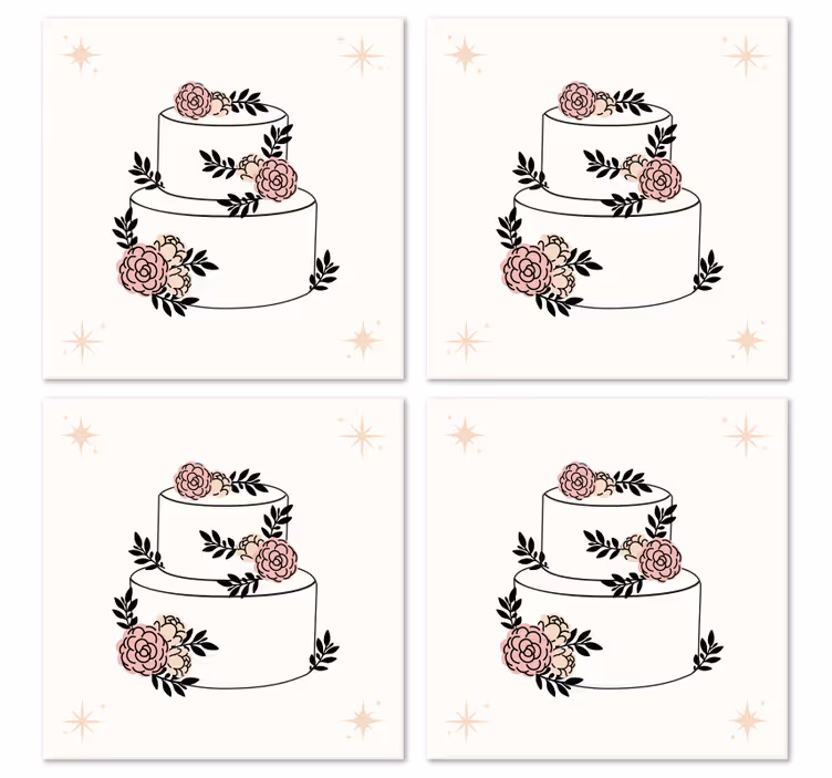 Dessous de verre mariage Gâteau fleuri - TenStickers
