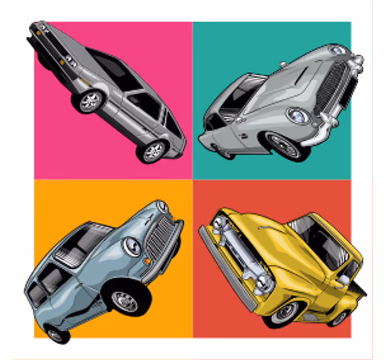 Sous verre vintage quatuor de voitures classiques - TenStickers