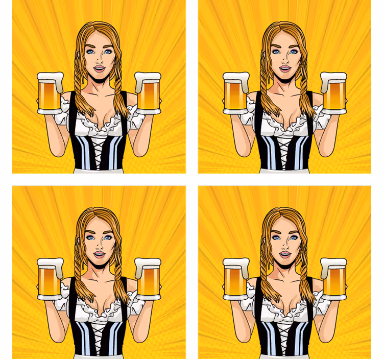 Sous verre bière femme joyeuse avec des bières - TenStickers