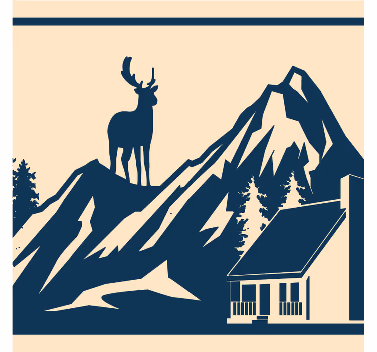 Sous verre vintage scène de montagne avec cerf - TenStickers