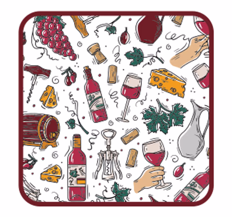 Sous verre bière bouteilles vin raisins fromage - TenStickers