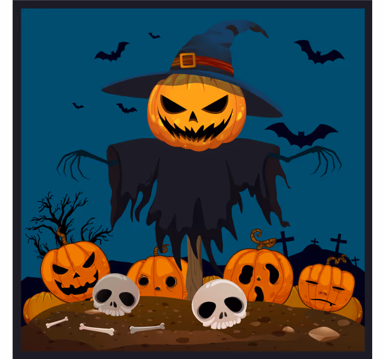 Sous verre halloween scène de citrouille et epouvantail - TenStickers